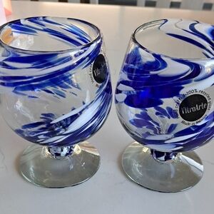 Blue Swirl Handcrafted Glass Stemware,New, Mexico